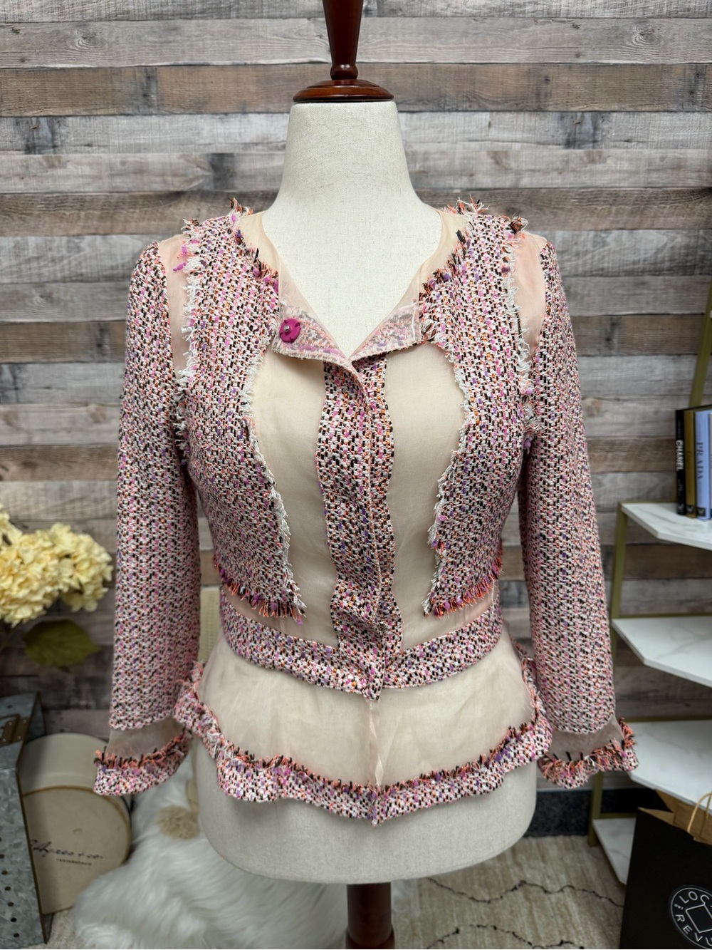 Badgley Mischka Mark + James pink tweed jacket M